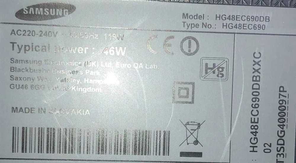 Peças TV Samsung – Modelo HG48EC690DB