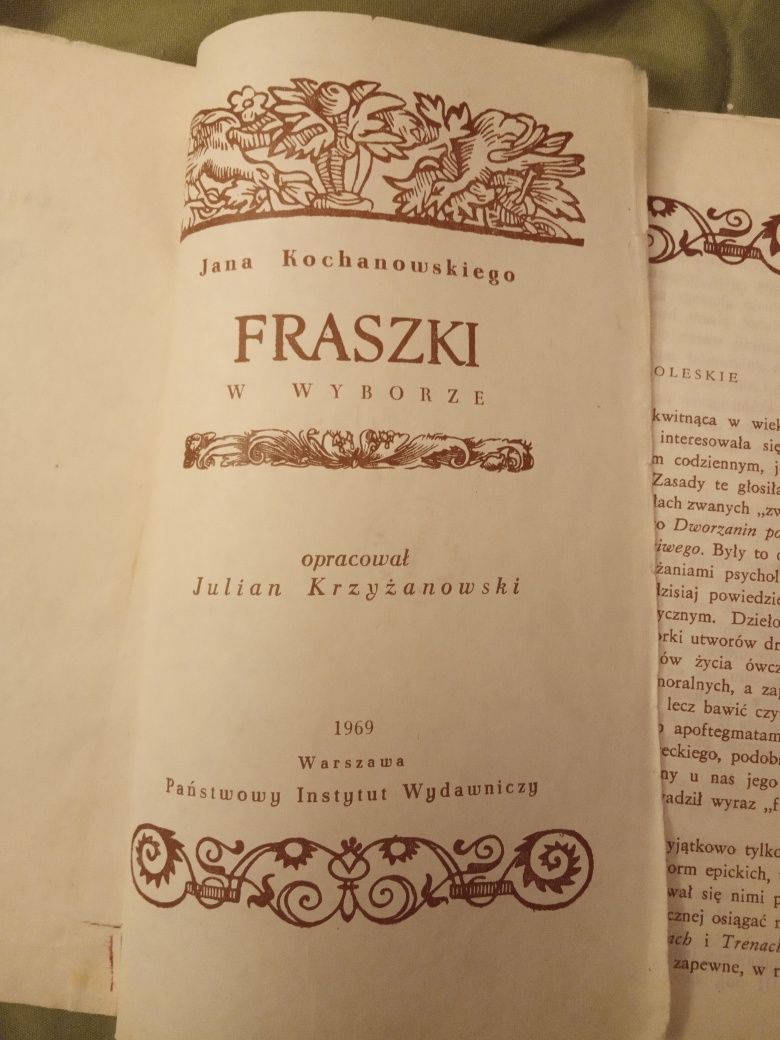 Fraszki Jana Kochanowskiego wydanie z 1969 roku