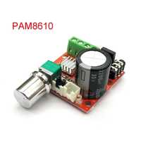 Стереоусилитель на микросхеме PAM8610. 2X15W, питание DC 8-12 В.  AUX