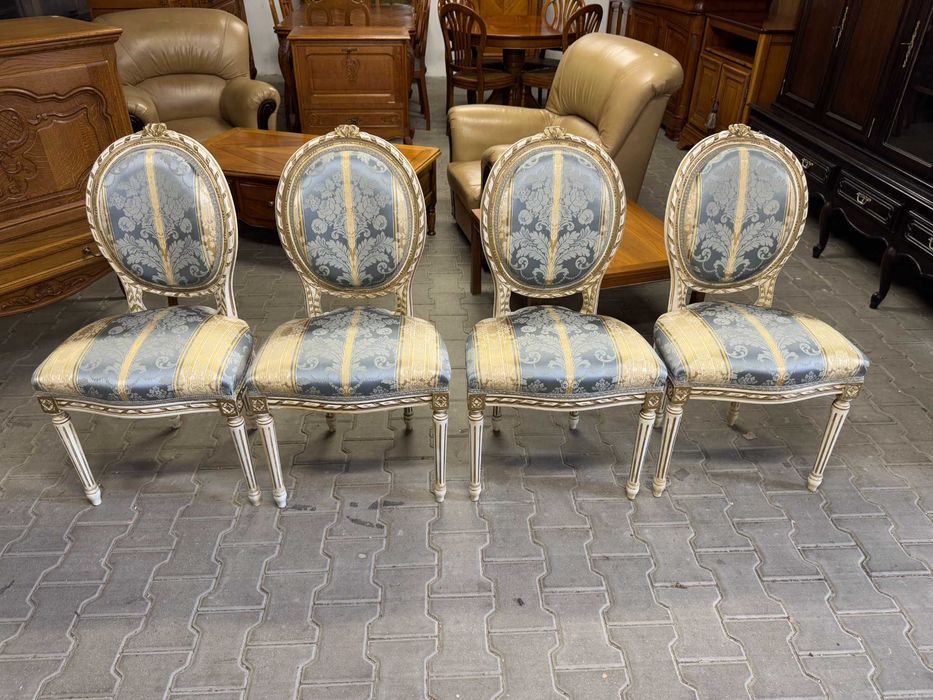 Krzesło w stylu ludwikowskim krzesła drewniane jasne żakard zestaw