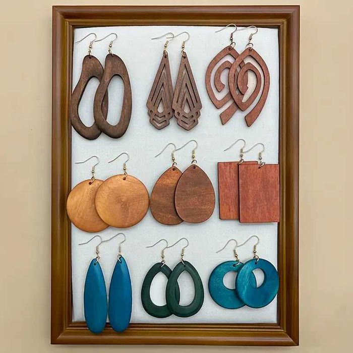 Drewniane kolczyki wiszące Boho Etno