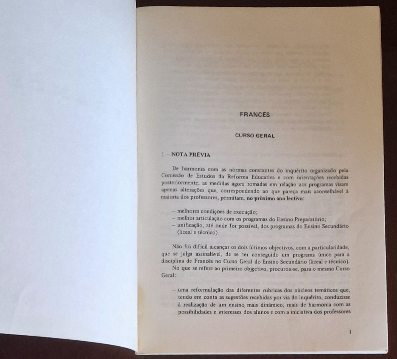 Francês - Programa para o Ano Lectivo 1976 e 1977 do Ensino Liceal
