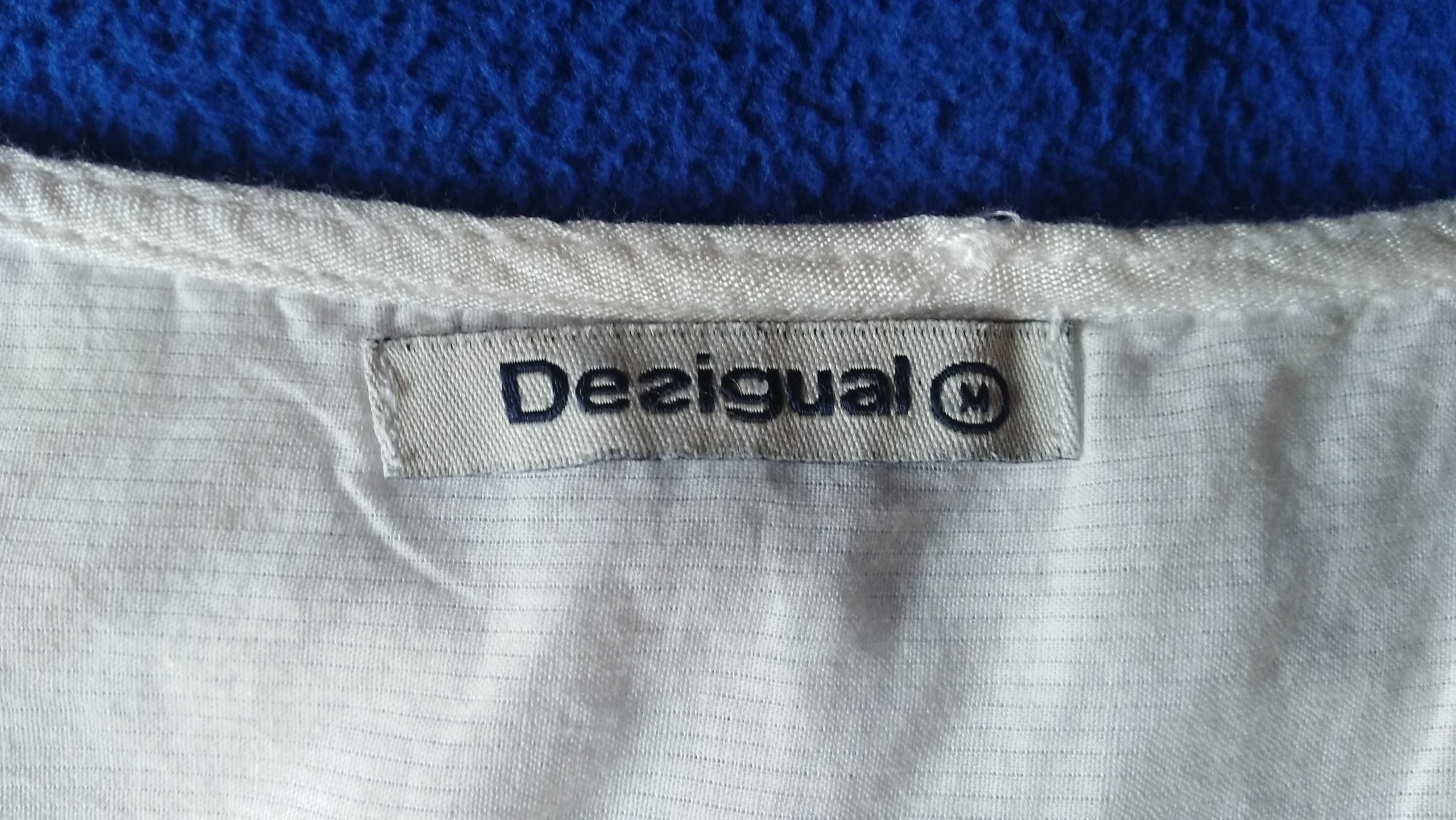 DESIGUAL biała sukienka nadruk róża logo haft Boho r.36/38