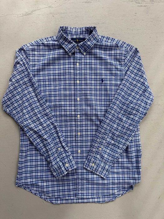 Сорочка Ralph Lauren Oxford Slim. Синьо-блакитна клітинка M (оригінал)