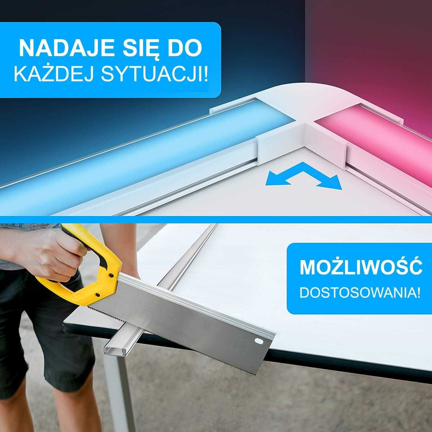 Profile Aluminiowe LED 10x1m Z Mleczną Osłoną Zestaw Montażowy Taśmy