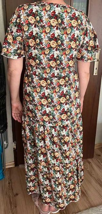 Sukienka długa maxi kwiaty dół falbana wygodna wiązana
