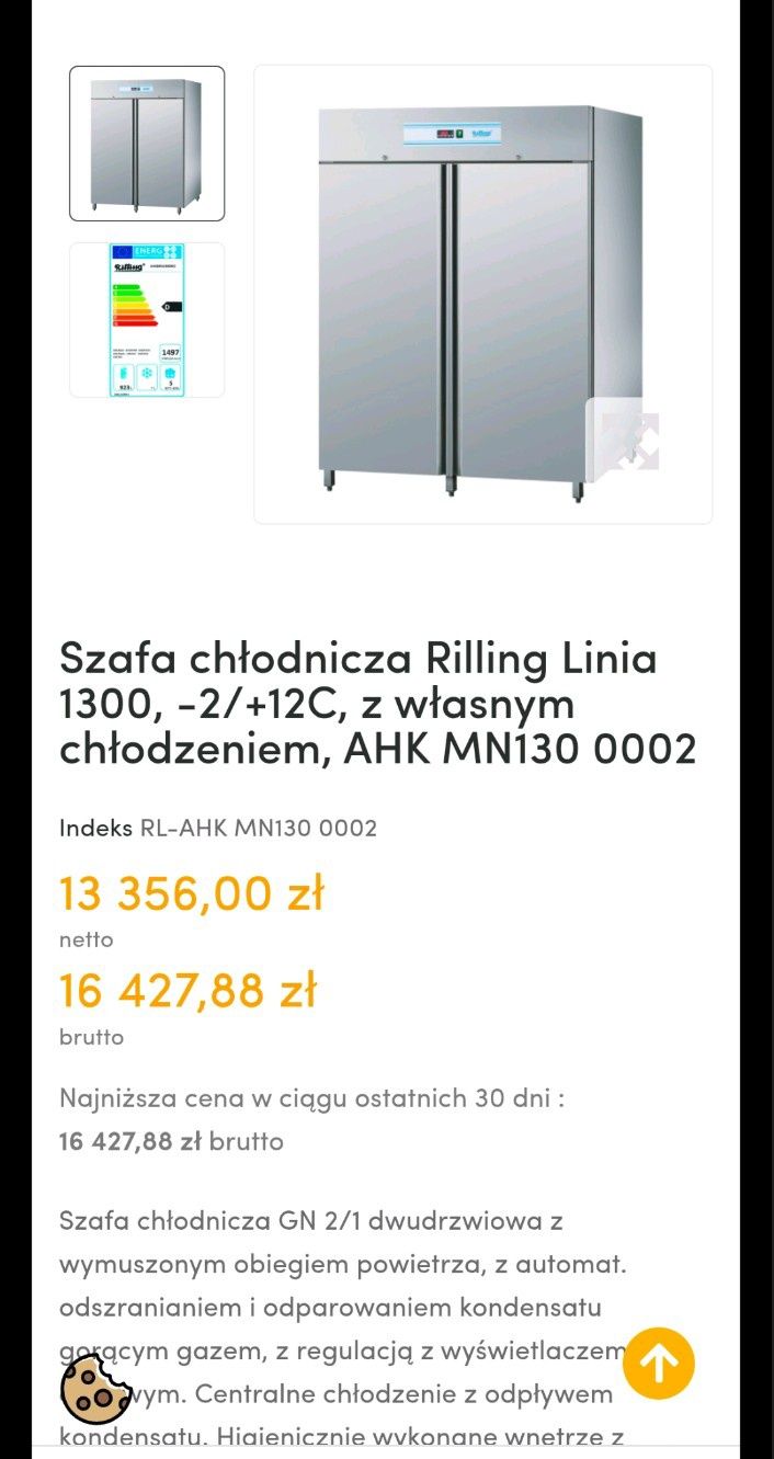 Szafa chłodnicza gastronomiczna przemysłowa chłodnia lodówka Rilling