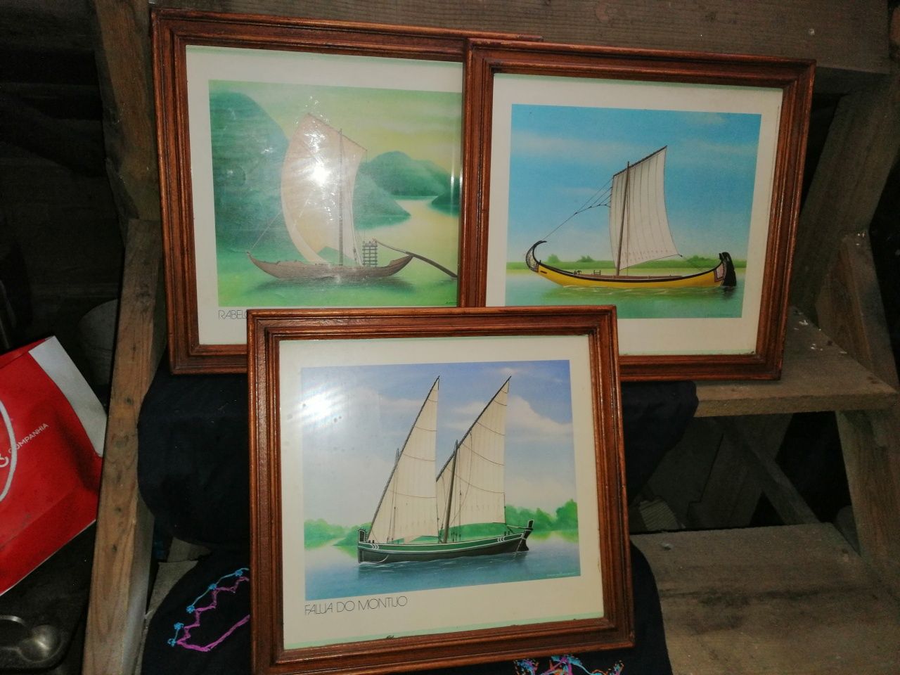 3 quadros antigos com motivo de barcos