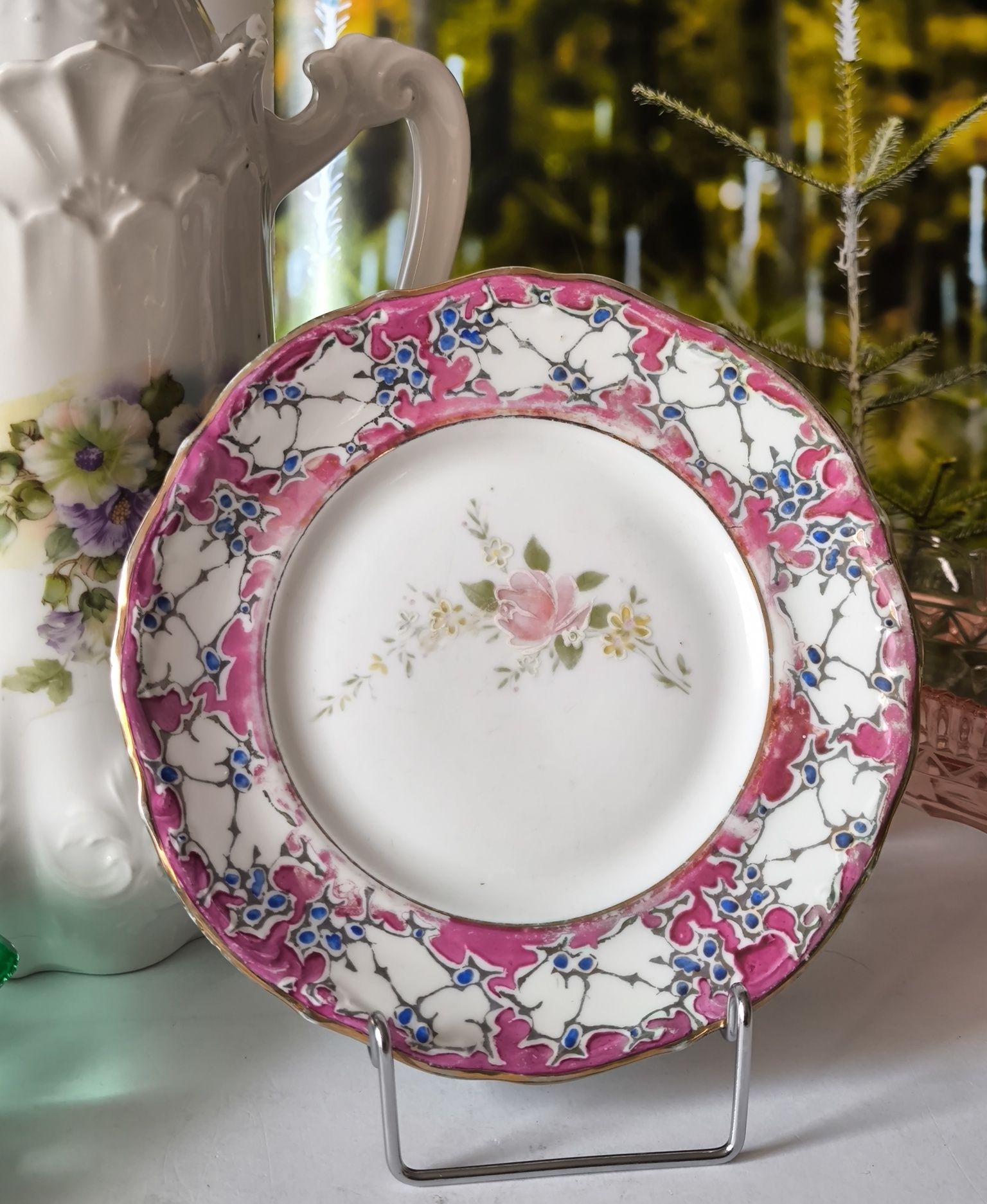 Trio składak Ćmielów Bogucice piękna stara porcelana ręcznie malowana