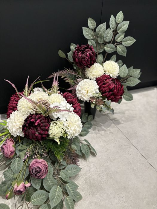 Komplet wiazanka bukiet chryzantemy bordo krem biel