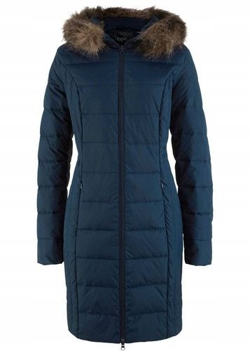 B.P.C płaszcz pikowany damski granatowy z kapturem z futerkiem 40.