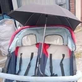 UWAGA - PRZECENA. Spacerówka dla bliźniąt. Składana, hamulec, parasol.