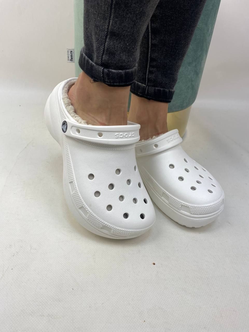 New Crocs Classic Platform Lined крокси з хутром  жіночі сабо