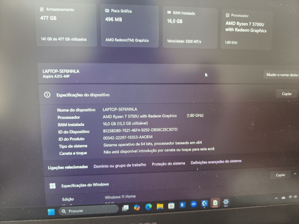 Vendo PC Acer aspire 3 15