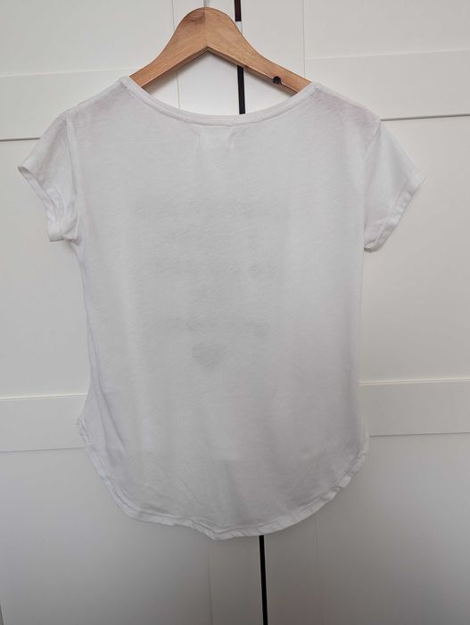 Biała koszulka z bordowym napisem - h&m - 146-152