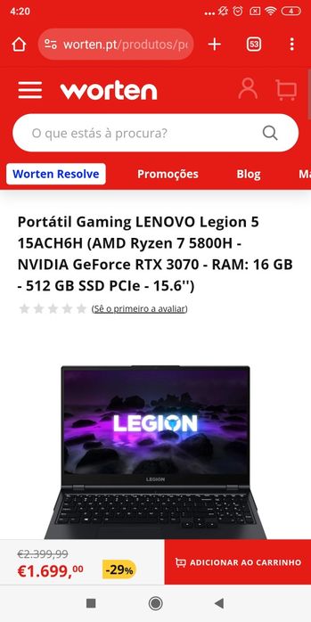 Legion 5 | rxt3070 | Ryzen 7 5800H - selado