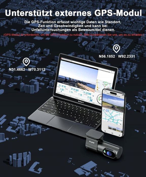 AVYLET Kamera Samochodowa 4K 1080P Przód Tył WiFi GPS