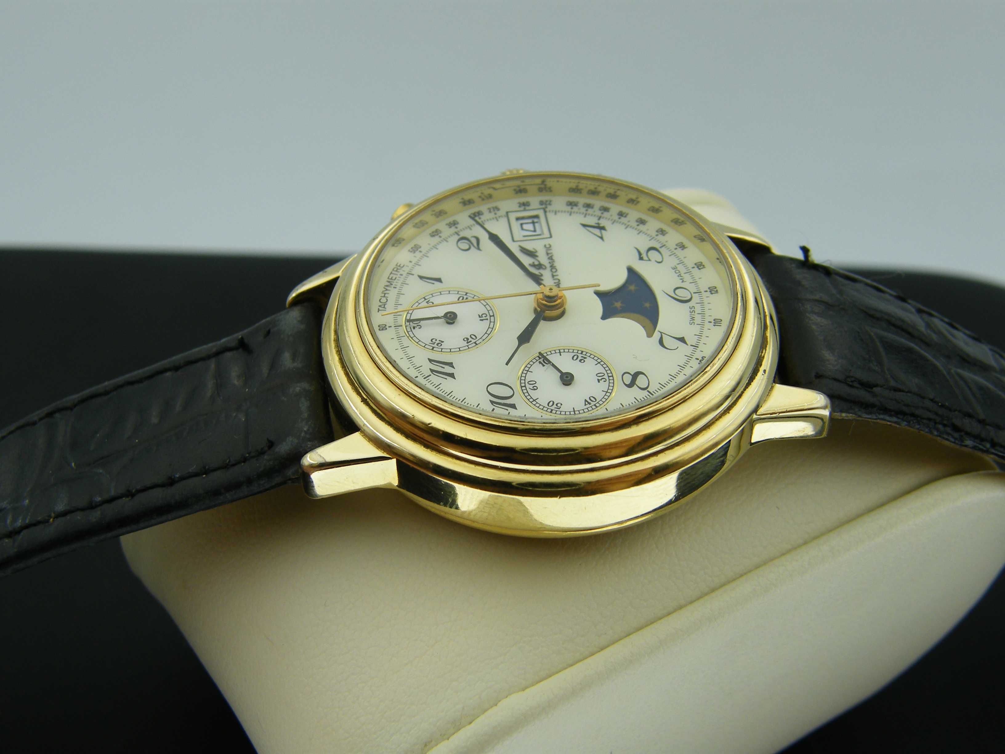 M & M Automatic Chronograph z Fazami Księżyca Cal.Valjoux 7758 Złocony