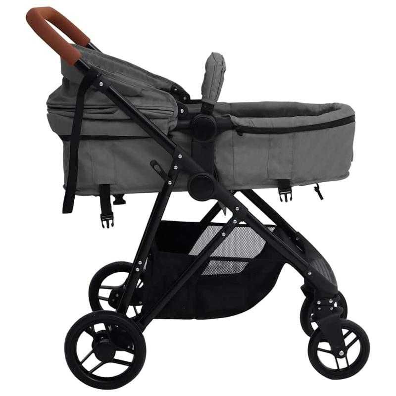 Carrinho de Bebé 3-em-1 com Cadeira Auto – Cinzento-Claro e Preto