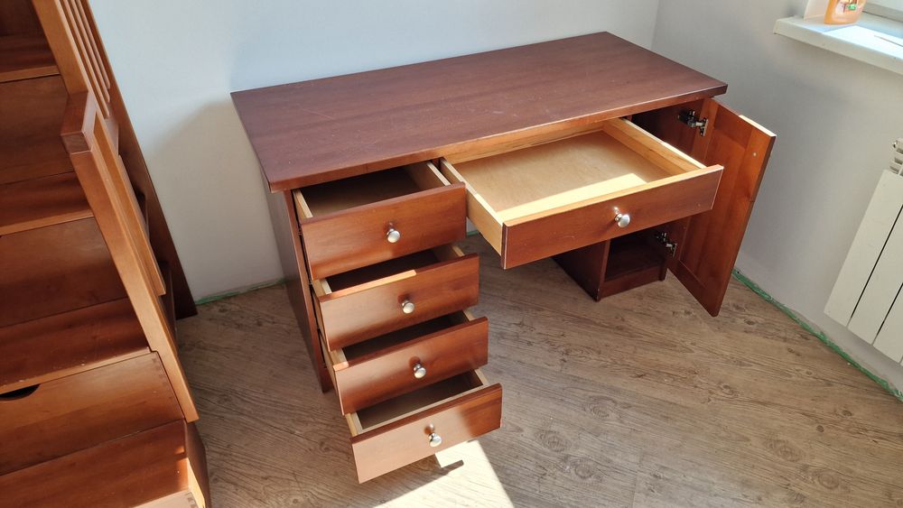 Komplet mebli ręcznie robionych z drewna bukowo klonowego łóżko pietro