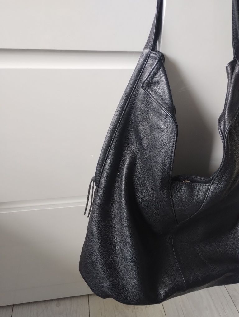 MAKO czarna skórzana torebka worek shopper