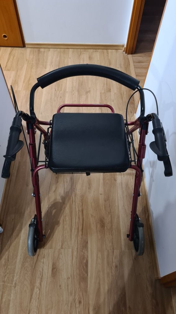 Podpórka rehabilitacyjna/ wózek/ chodzik 4-kołowa. Kolor: bordowy.