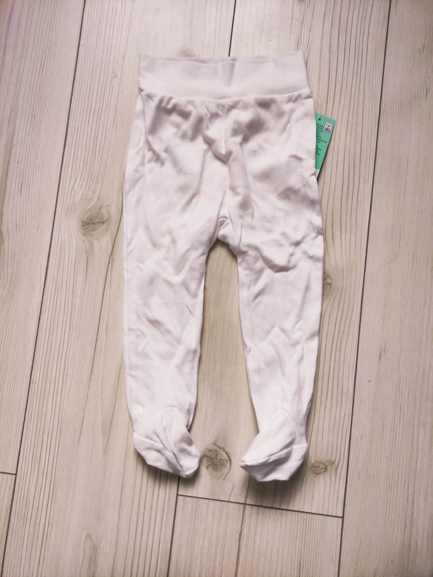 Nowe białe półśpiochy 80 niemowlęce spodnie z metką