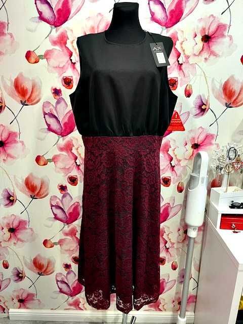 ax paris sukienka elegancka koronkowa bordo nowa hit roz.46