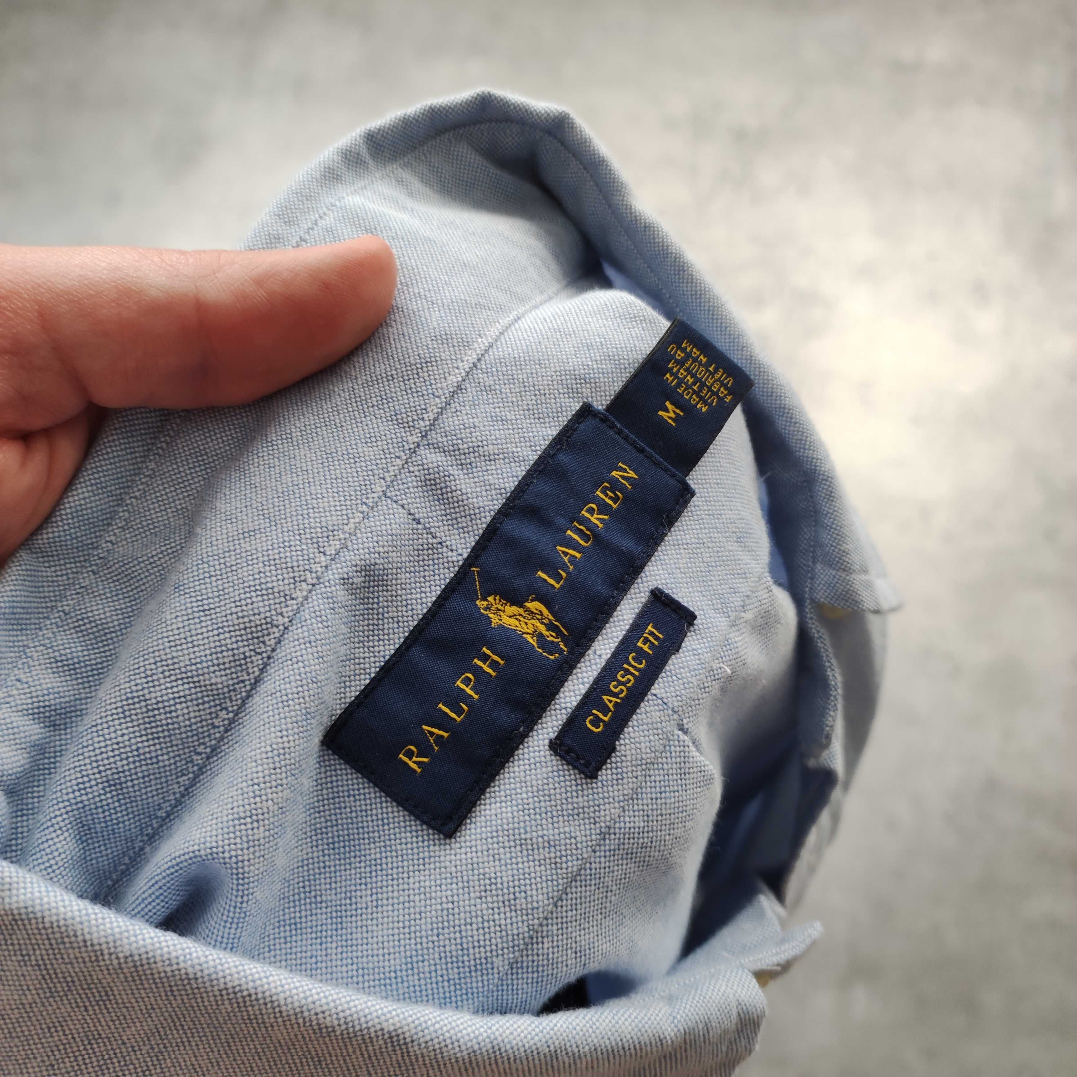 MĘSKA Elegancka PREMIUM Błękitna Koszula Polo Ralph Lauren Oxford Logo
