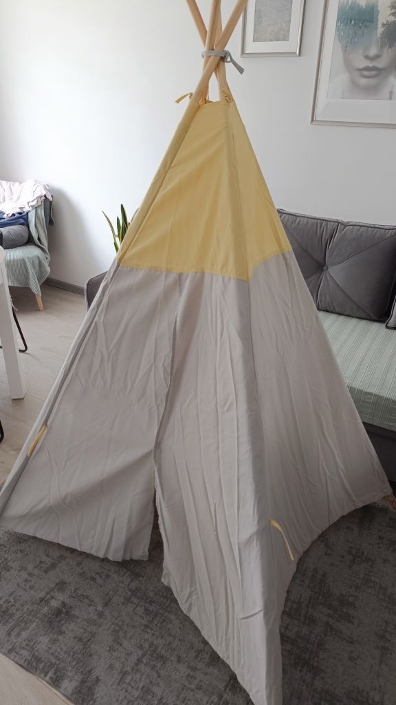 Namiot dziecięcy tipi Ikea hovling szaro/zolty