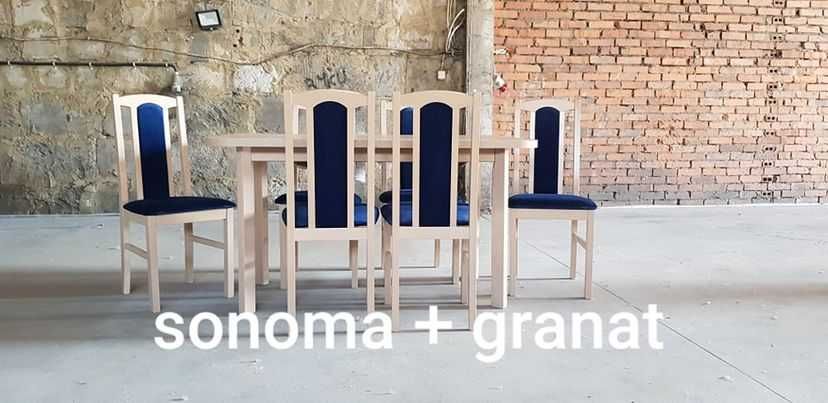 Nowe: STÓŁ 80x140-180 + 6 KRZESEŁ, SONOMA + GRANATOWY , dostawa PL