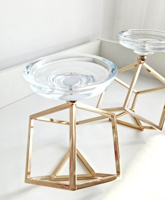 Home&you zestaw 2x świecznik złoty metalowy