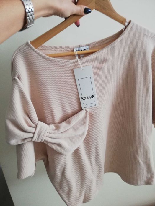 bluzka wendy JOLMAR z kokardą beżowa nowa z metkami S M L 3/4 rękaw
