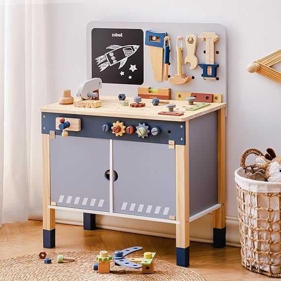 Stół warsztatowy Drewniany warsztat dla dzieci narzędzia ROBUD