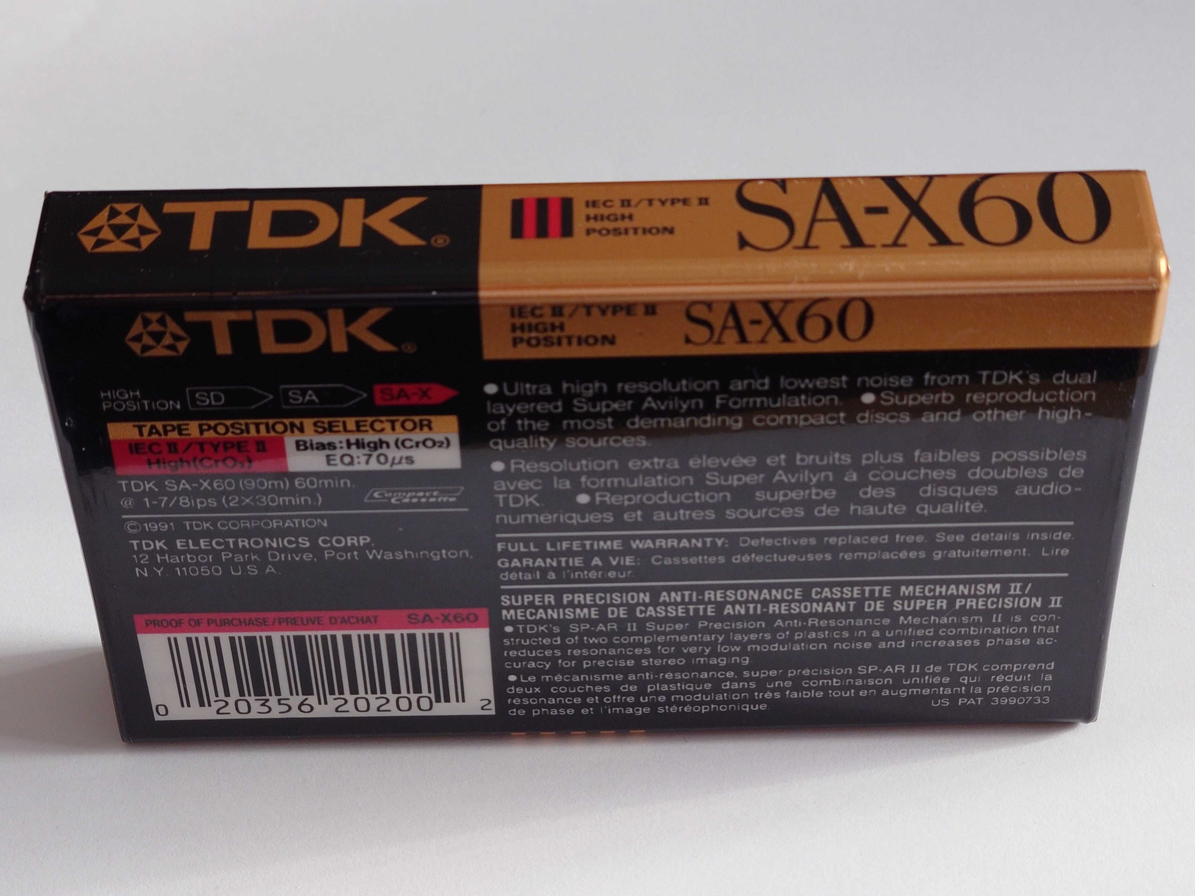 TDK SA-X 60 model na rok 1991 rynek Amerykański