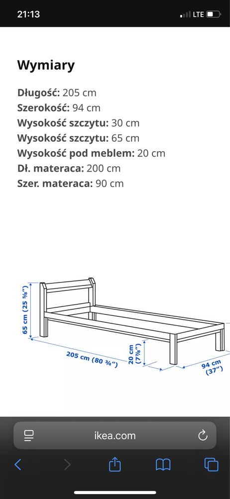 Łóżko drewniane 200x90 pojedyńcze sosnowe