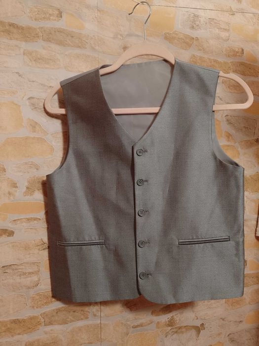 (XS/S) Ekskluzywna, szara kamizelka garniturowa z Londynu