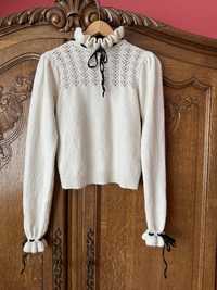 Sweter Zara S/36 kremowy ze stójką