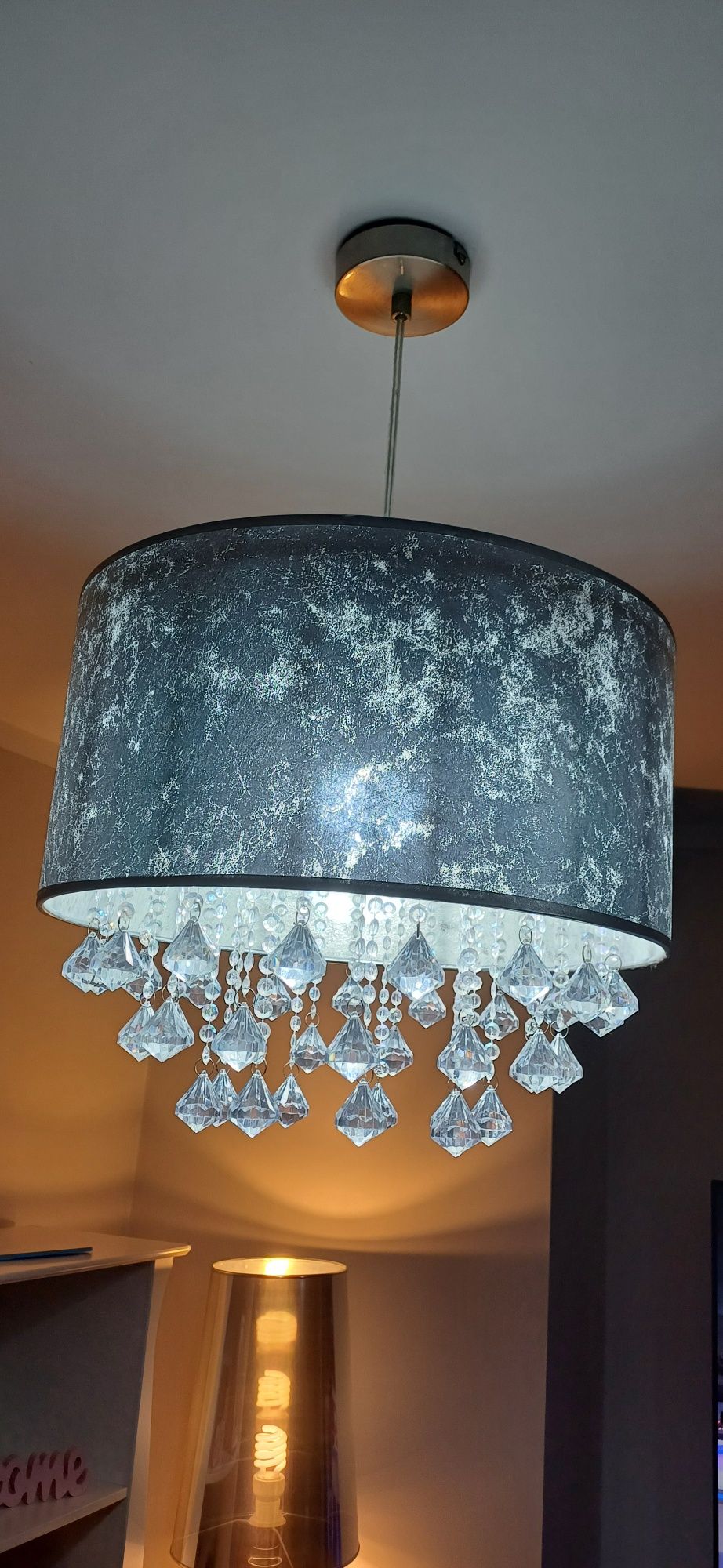 Lampa wisząca Glamour srebrna kryształki
