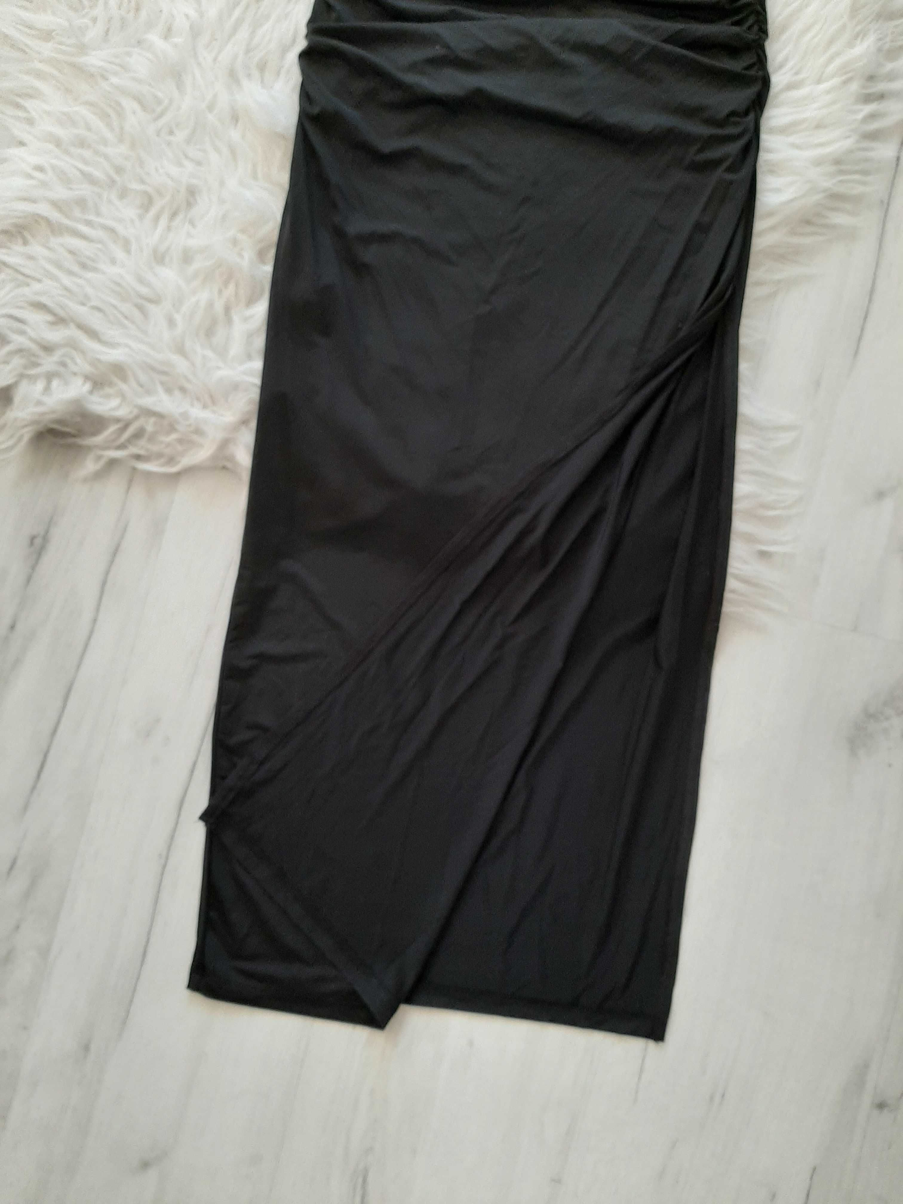 ZARA piękna marszczona czarna długa sukienka XS 34