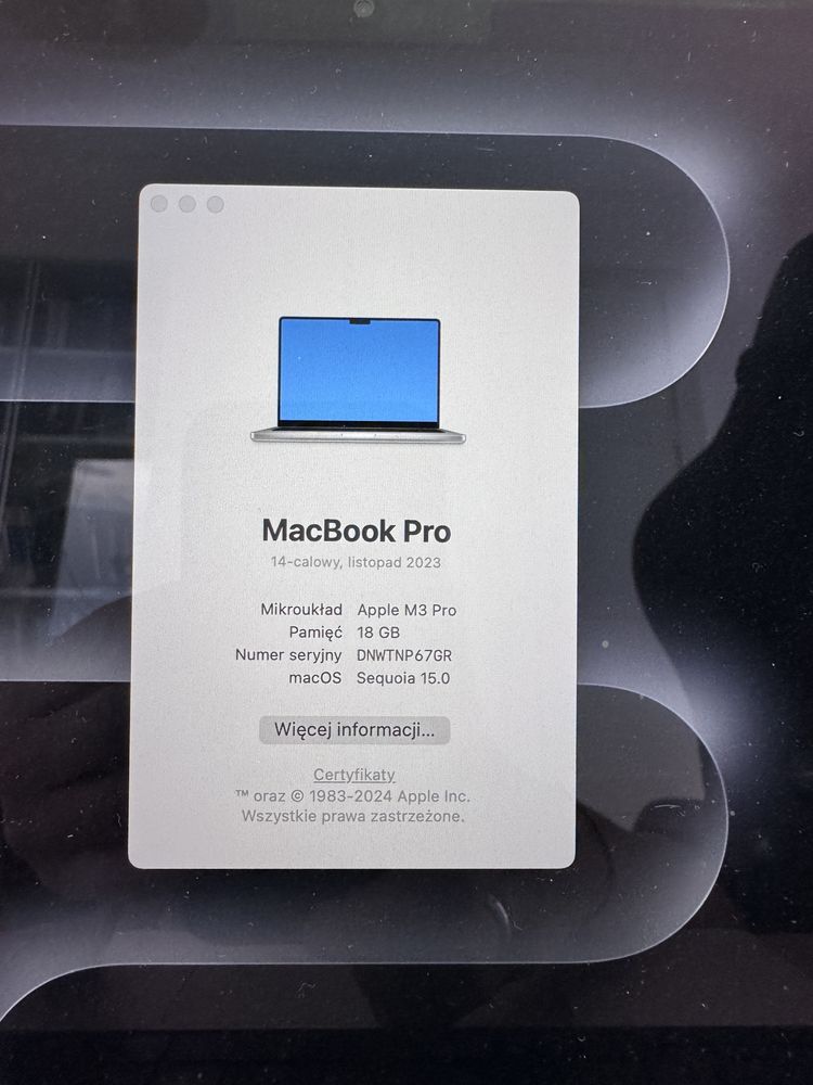 Laptop Apple MacBook Pro 14 Retina M3 Pro 18 GB RAM 512 GB Idealny