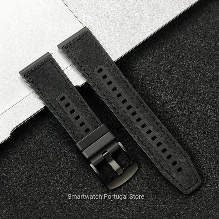 Bracelete 22mm em silicone e Pele (Nova) Preta