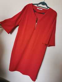 Sukienka czerwona rozszerzane rękawy emoi mini midi 46 48 3XL 4XL