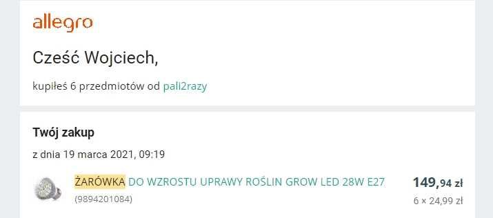 używane żarówki GROW led E27 28W z kloszami 9 szt.