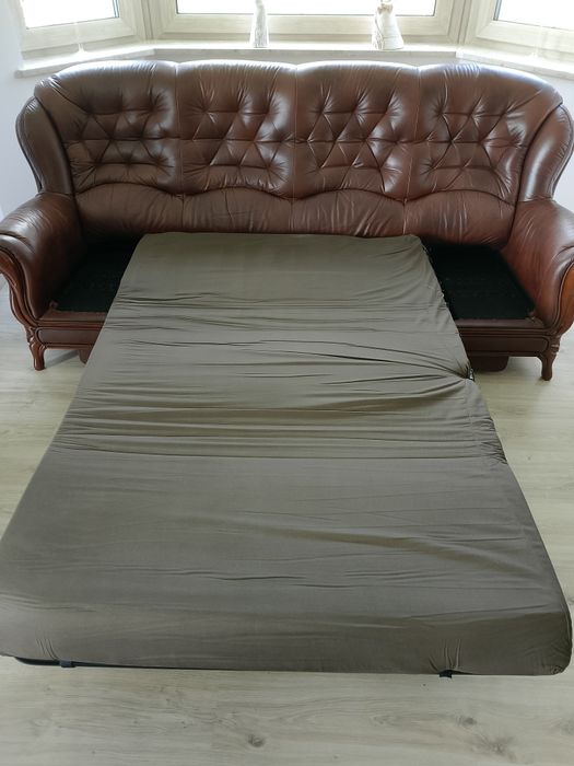 Sofa rozkładana czteroosobowa + 2 fotele skóra