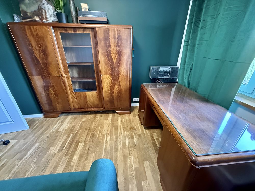 Gabinet art deco fornir biurko dwustronne i biblioteka PRL