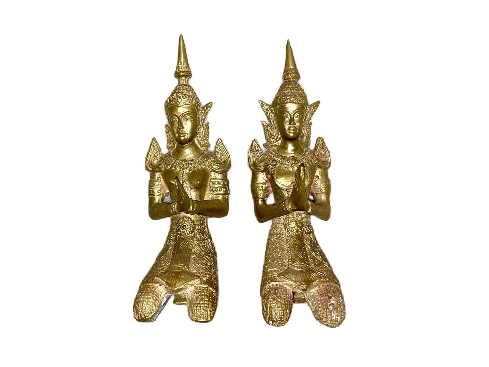 Par de estatuas tailandesas em bronze