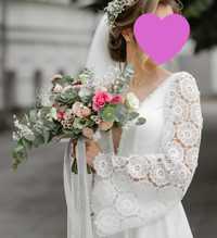 Сукня весільна атласна, рукава з мережева
