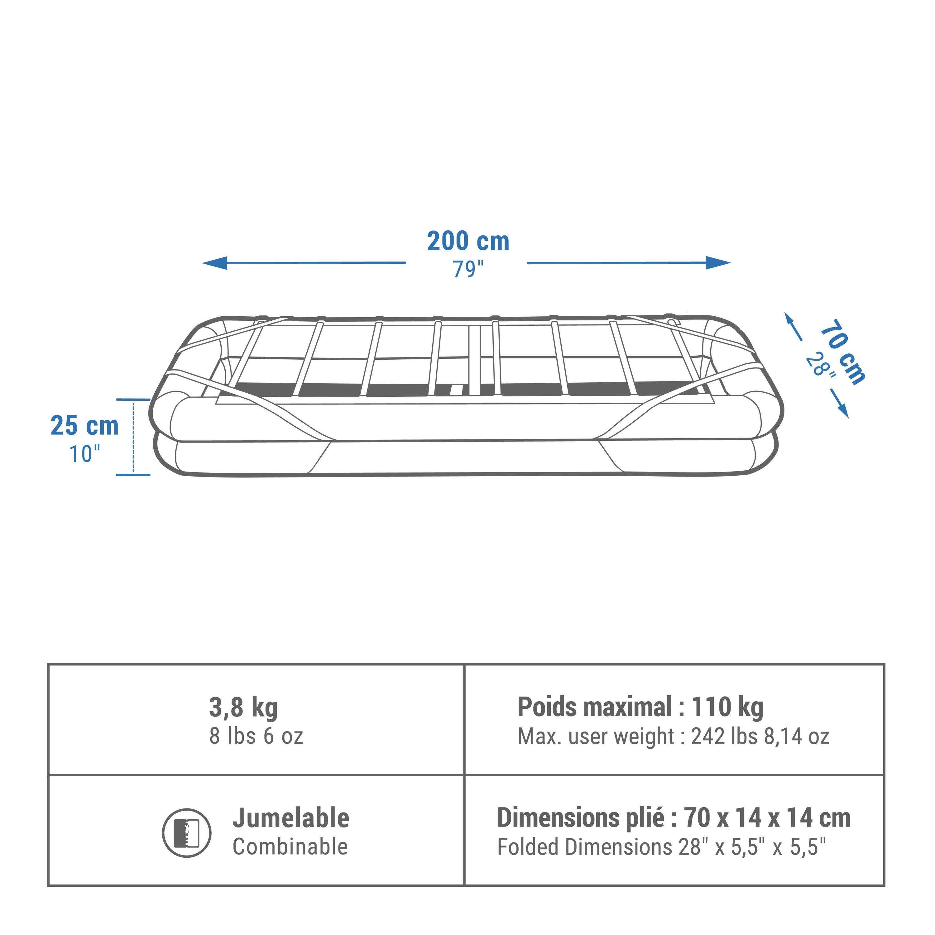 Надувне ліжко похідне (каркас)- CAMP BED AIR 70см на 1 персону Quechua