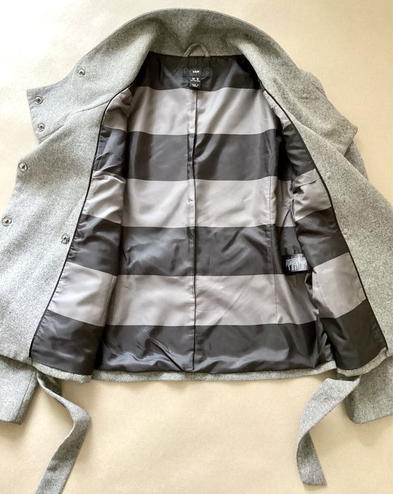 Płaszcz z wiązaniem szary wełniany rozmiar XL 42 H&M